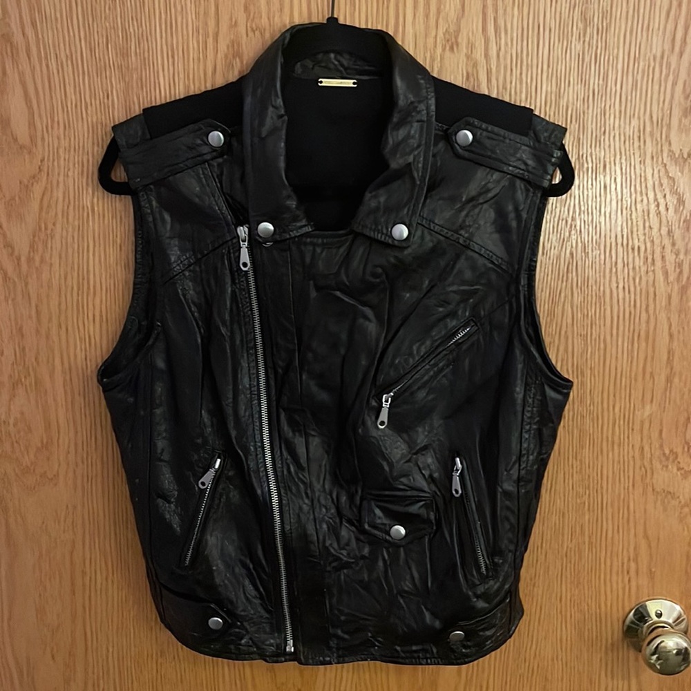 Rebecca Minkoff L Black Lambskin Leather Moto Vest Leandra Distressed